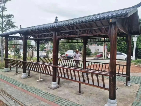 樹脂瓦防腐木長廊效果圖